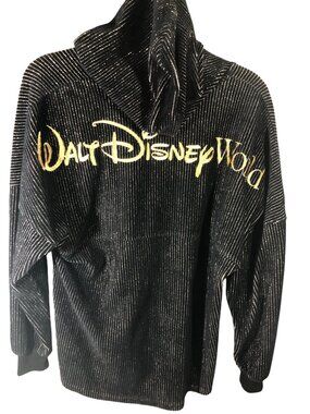 Walt Disney World 50th Anniv Hoodie XL Black Sparkle Gold Logo Pullover Women Me